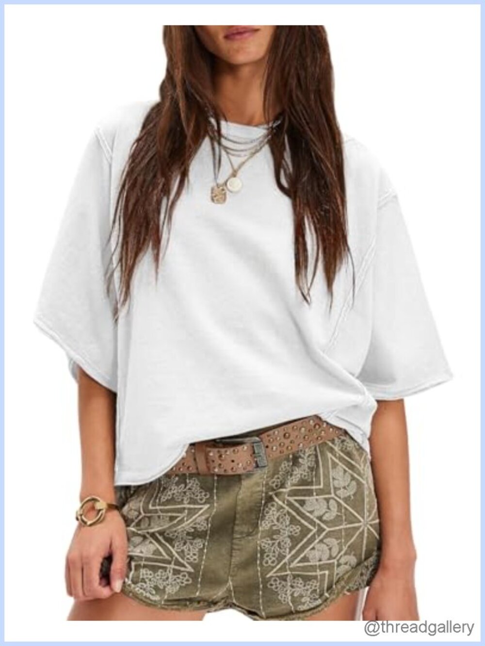 Oversized Cotton Blend Batwing Sleeve Tee Raw Seam Boxy Summer Top